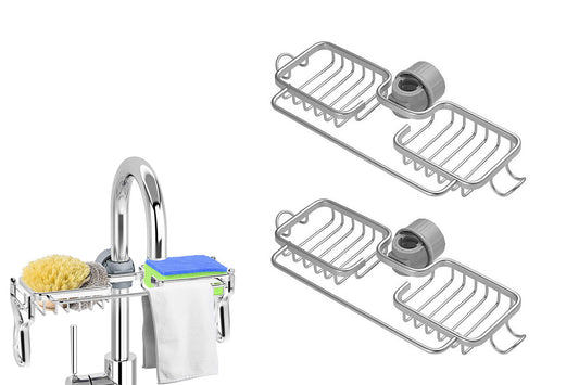 2Pcs Multifunctional Sponge Holder For Kitchen Sink Organizer With Removable Dishcloth Rack-Silver