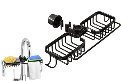 Multifunctional Sponge Holder For Kitchen Sink Organizer With Removable Dishcloth Rack-Black