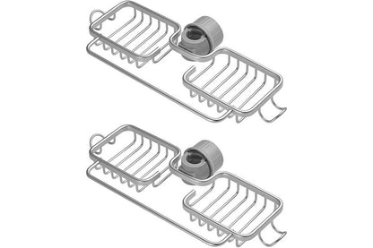 2Pcs Multifunctional Sponge Holder For Kitchen Sink Organizer With Removable Dishcloth Rack-Silver