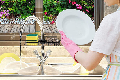 2Pcs Multifunctional Sponge Holder For Kitchen Sink Organizer With Removable Dishcloth Rack-Black