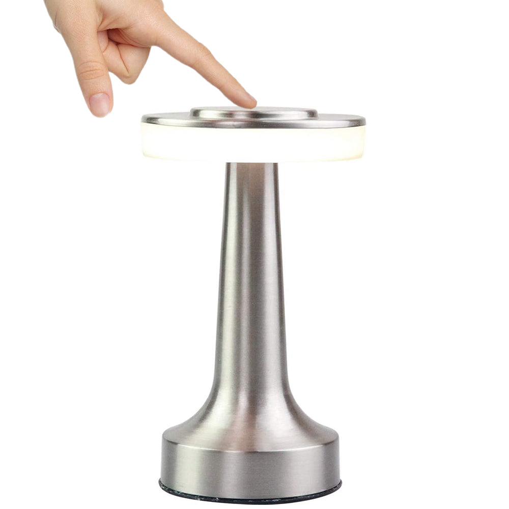 LED Table Lamp with Touch Sensor Portable Rechargeable Metal Desk Lamp 3 Levels Brightness Night Light -Silver