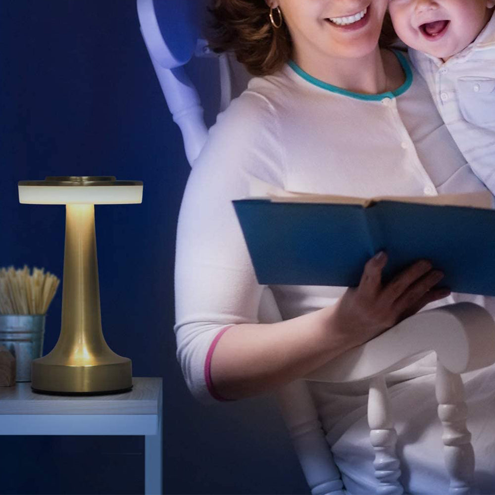 LED Table Lamp with Touch Sensor Portable Rechargeable Metal Desk Lamp 3 Levels Brightness Night Light -Gold