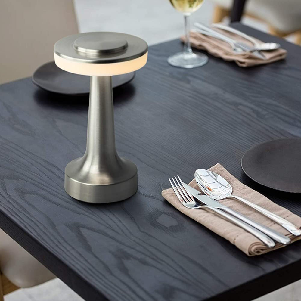 LED Table Lamp with Touch Sensor Portable Rechargeable Metal Desk Lamp 3 Levels Brightness Night Light -Silver