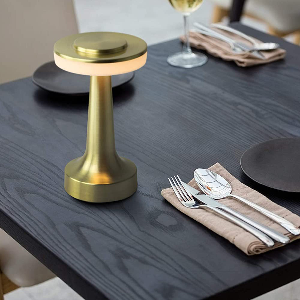 LED Table Lamp with Touch Sensor Portable Rechargeable Metal Desk Lamp 3 Levels Brightness Night Light -Gold