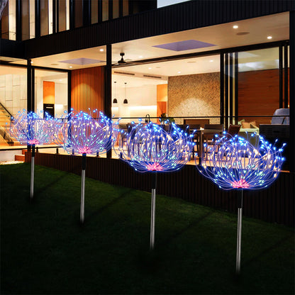 2Pcs Solar 4in1 Set Firework Light LED Starburst String Lights - Multicolor