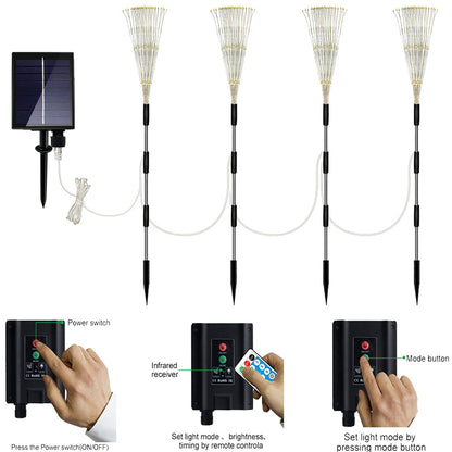 2Pcs Waterproof Solar 4in1 Set Firework Light LED Starburst String Lights - Warm