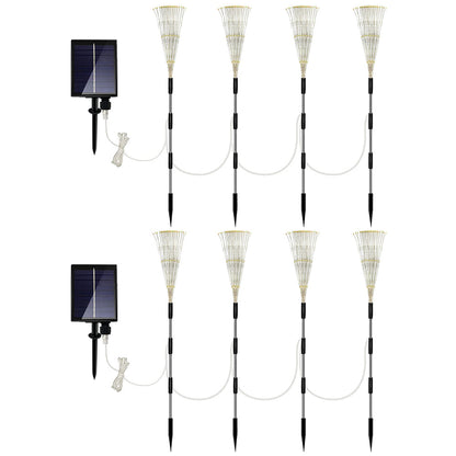 2Pcs Waterproof Solar 4in1 Set Firework Light LED Starburst String Lights - Warm
