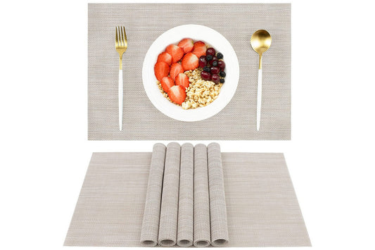 6Pcs Placemat Washable Heat And Stain Resistant Indoor Outdoor Kitchen Durable Place Mats-Beige