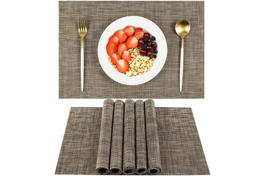 6Pcs Placemat Washable Heat And Stain Resistant Indoor Outdoor Kitchen Durable Place Mats-Coffee