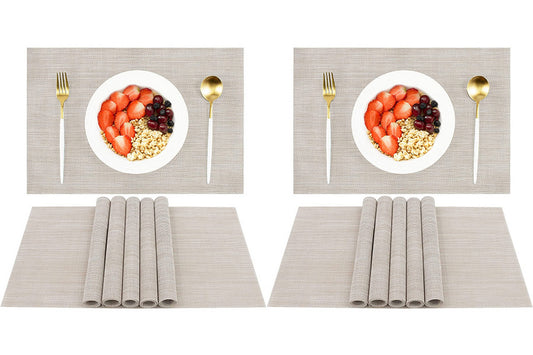 12Pcs Placemat Washable Heat And Stain Resistant Indoor Outdoor Kitchen Durable Place Mats-Beige