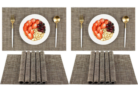 12Pcs Placemat Washable Heat And Stain Resistant Indoor Outdoor Kitchen Durable Place Mats-Coffee