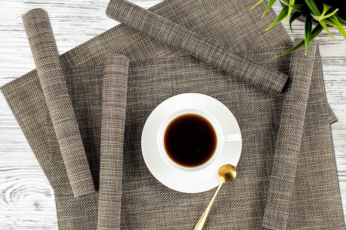 12Pcs Placemat Washable Heat And Stain Resistant Indoor Outdoor Kitchen Durable Place Mats-Coffee