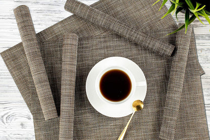 12Pcs Placemat Washable Heat And Stain Resistant Indoor Outdoor Kitchen Durable Place Mats-Coffee