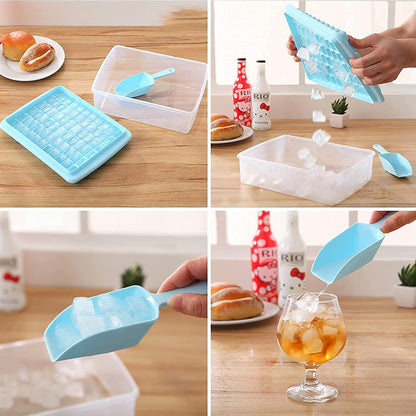 Ice Cube Tray with Lid and Storage Bin for Freezer 55 Mini Nugget Ice Tray -Blue
