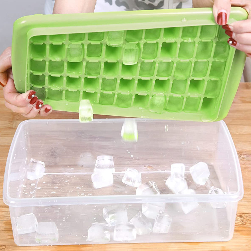 2pcs Ice Cube Tray with Lid and Storage Bin for Freezer 55 Mini Nugget Ice Tray -Green