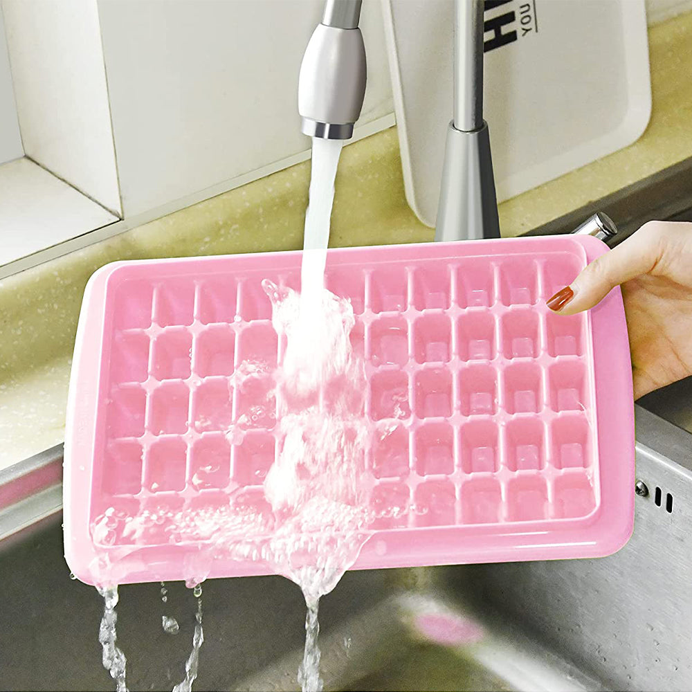 Ice Cube Tray with Lid and Storage Bin for Freezer 55 Mini Nugget Ice Tray -Pink