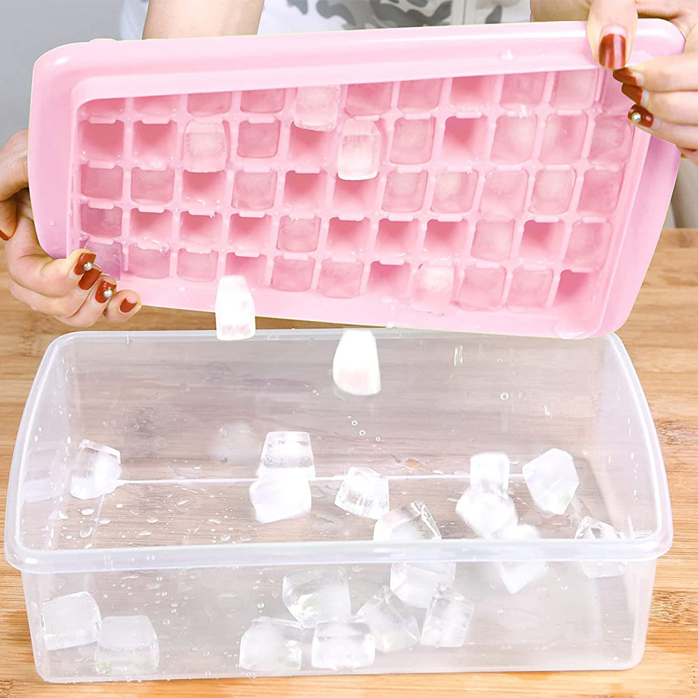 Ice Cube Tray with Lid and Storage Bin for Freezer 55 Mini Nugget Ice Tray -Pink