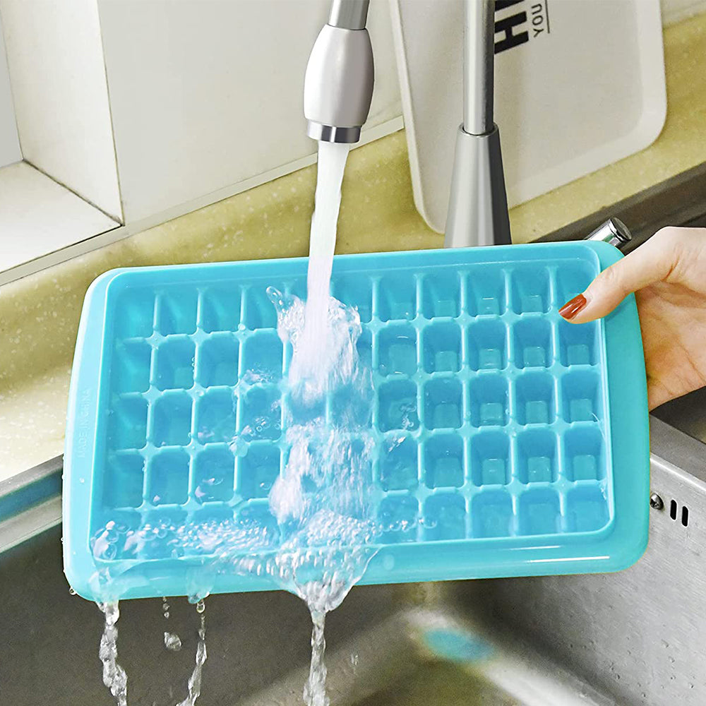 Ice Cube Tray with Lid and Storage Bin for Freezer 55 Mini Nugget Ice Tray -Blue