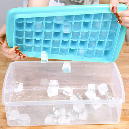 Ice Cube Tray with Lid and Storage Bin for Freezer 55 Mini Nugget Ice Tray -Blue