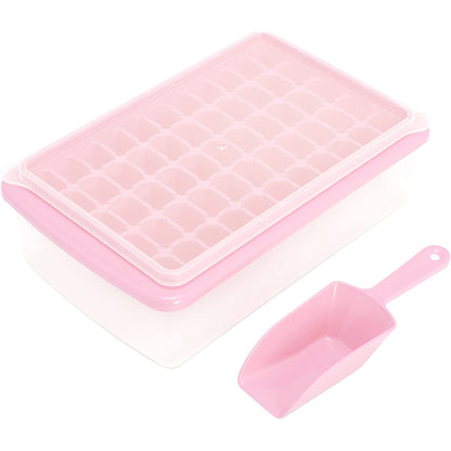 2pcs Ice Cube Tray with Lid and Storage Bin for Freezer 55 Mini Nugget Ice Tray -Pink