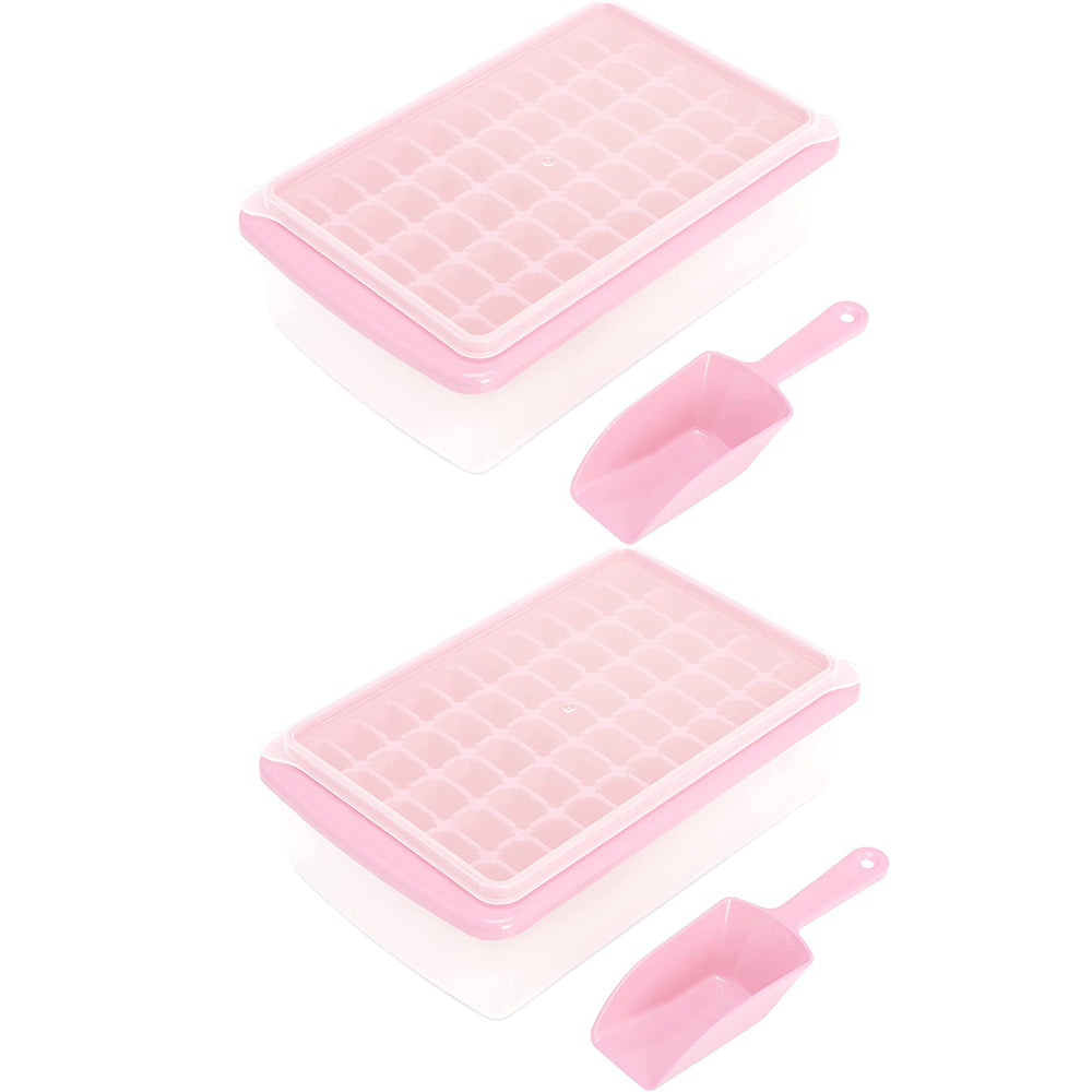 2pcs Ice Cube Tray with Lid and Storage Bin for Freezer 55 Mini Nugget Ice Tray -Pink