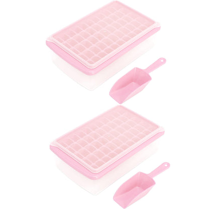 2pcs Ice Cube Tray with Lid and Storage Bin for Freezer 55 Mini Nugget Ice Tray -Pink
