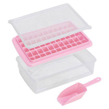 2pcs Ice Cube Tray with Lid and Storage Bin for Freezer 55 Mini Nugget Ice Tray -Pink