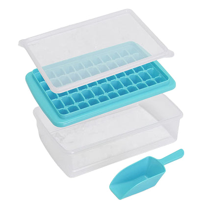 Ice Cube Tray with Lid and Storage Bin for Freezer 55 Mini Nugget Ice Tray -Blue