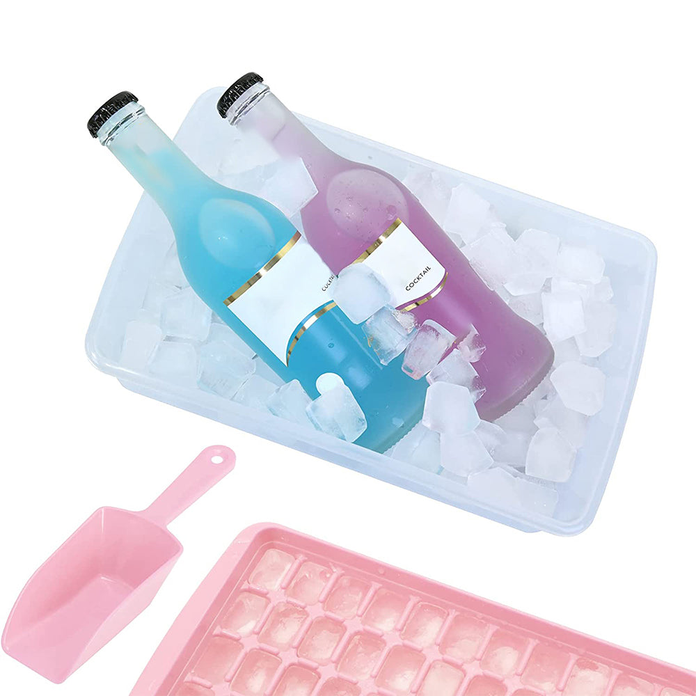 2pcs Ice Cube Tray with Lid and Storage Bin for Freezer 55 Mini Nugget Ice Tray -Pink