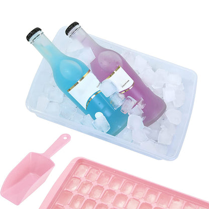 2pcs Ice Cube Tray with Lid and Storage Bin for Freezer 55 Mini Nugget Ice Tray -Pink