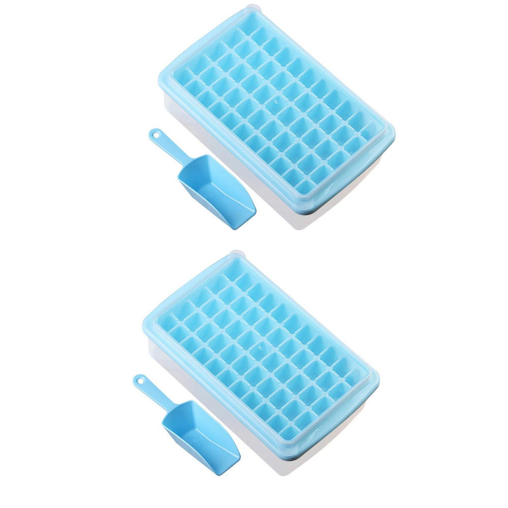 2pcs Ice Cube Tray with Lid and Storage Bin for Freezer 55 Mini Nugget Ice Tray -Blue