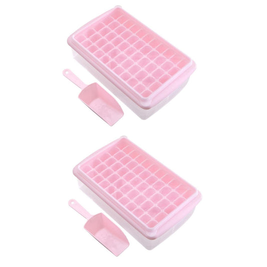 2pcs Ice Cube Tray with Lid and Storage Bin for Freezer 55 Mini Nugget Ice Tray -Pink