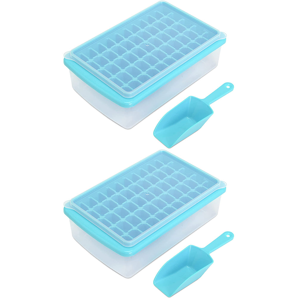 2pcs Ice Cube Tray with Lid and Storage Bin for Freezer 55 Mini Nugget Ice Tray -Blue
