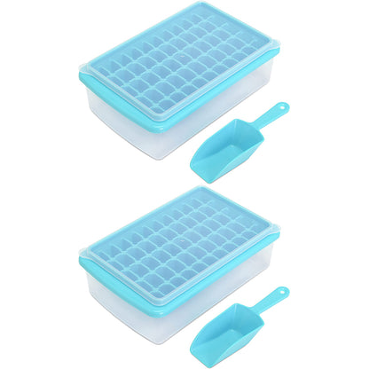 2pcs Ice Cube Tray with Lid and Storage Bin for Freezer 55 Mini Nugget Ice Tray -Blue