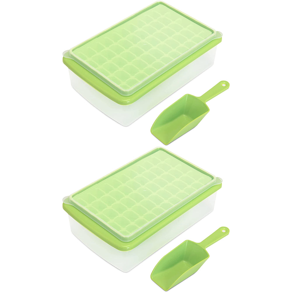 2pcs Ice Cube Tray with Lid and Storage Bin for Freezer 55 Mini Nugget Ice Tray -Green