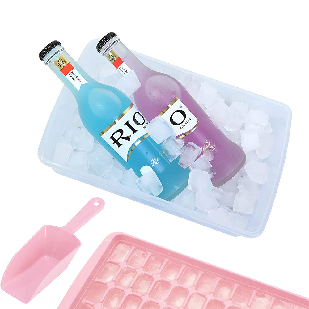2pcs Ice Cube Tray with Lid and Storage Bin for Freezer 55 Mini Nugget Ice Tray -Pink