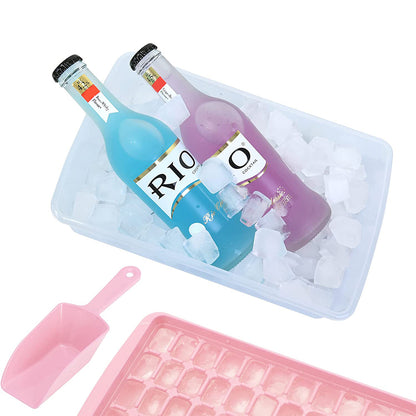 2pcs Ice Cube Tray with Lid and Storage Bin for Freezer 55 Mini Nugget Ice Tray -Pink