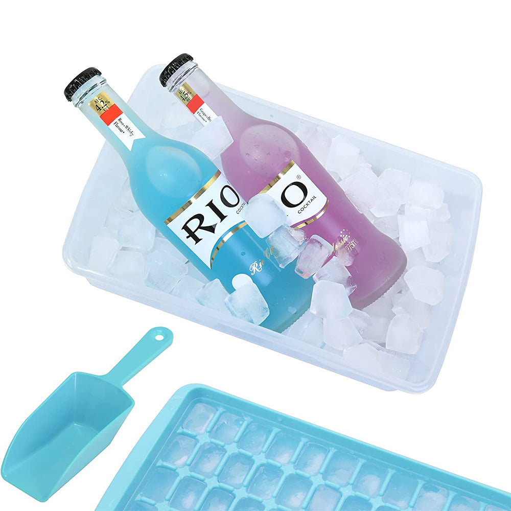 Ice Cube Tray with Lid and Storage Bin for Freezer 55 Mini Nugget Ice Tray -Blue