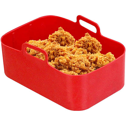 Air Fryer Silicone Pot Reusable Baking Tray Dual Air Fryer Basket -Red