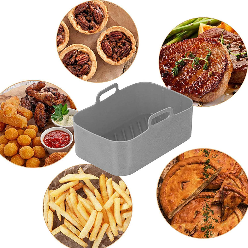Air Fryer Silicone Pot Reusable Baking Tray Dual Air Fryer Basket -Grey