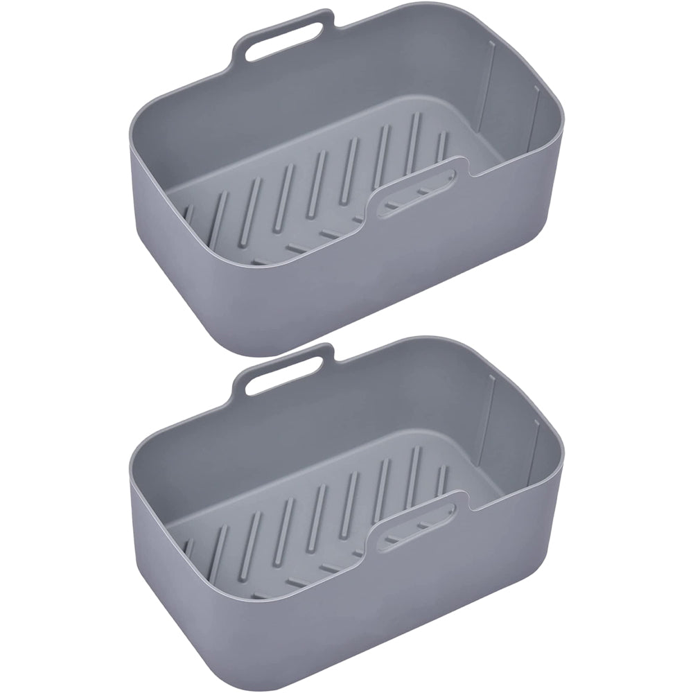 2pcs Air Fryer Silicone Pot Reusable Baking Tray Dual Air Fryer Basket -Grey