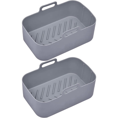 2pcs Air Fryer Silicone Pot Reusable Baking Tray Dual Air Fryer Basket -Grey