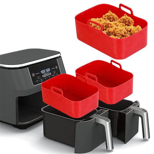 2pcs Air Fryer Silicone Pot Reusable Baking Tray Dual Air Fryer Basket -Red