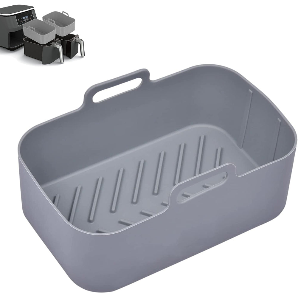 2pcs Air Fryer Silicone Pot Reusable Baking Tray Dual Air Fryer Basket -Grey