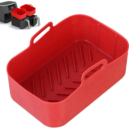 Air Fryer Silicone Pot Reusable Baking Tray Dual Air Fryer Basket -Red