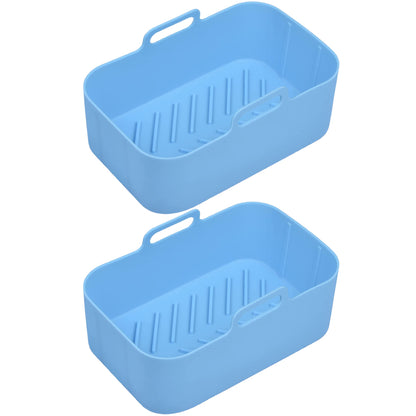 2pcs Air Fryer Silicone Pot Reusable Baking Tray Dual Air Fryer Basket -Blue