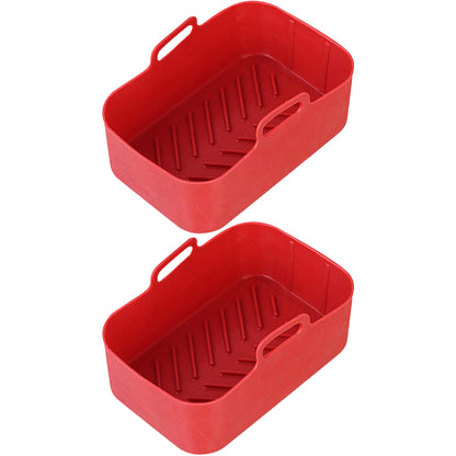 2pcs Air Fryer Silicone Pot Reusable Baking Tray Dual Air Fryer Basket -Red