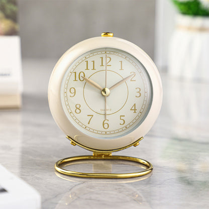 Small Table Clocks Tabletop Alarm Clock with Night Light Battery Operated Desk Clock -Beige