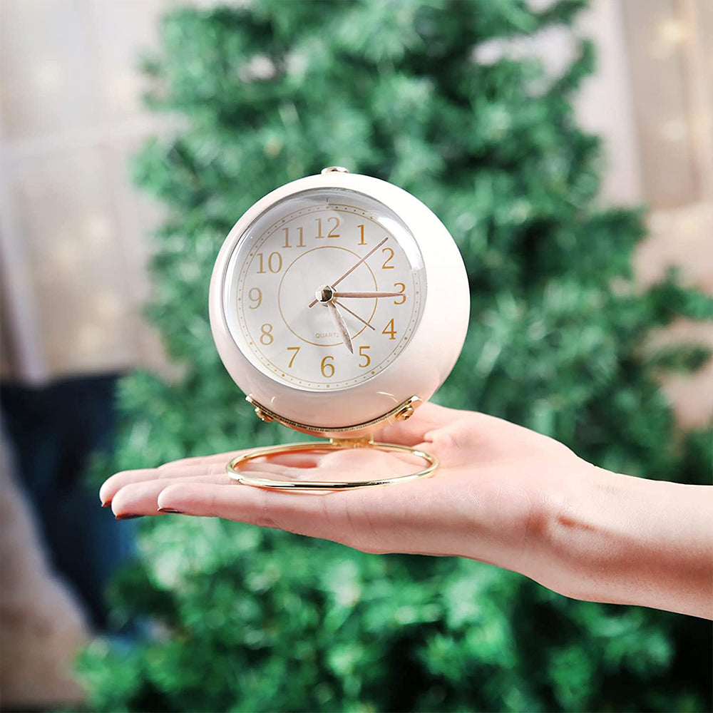 Small Table Clocks Tabletop Alarm Clock with Night Light Battery Operated Desk Clock -Beige