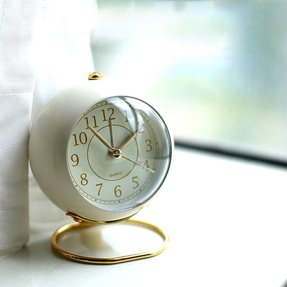 Small Table Clocks Tabletop Alarm Clock with Night Light Battery Operated Desk Clock -Beige